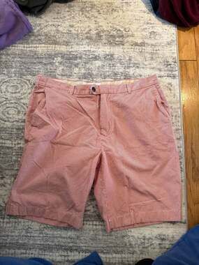 Jack Spade Bleecker Street Men's Red and White Seersucker Striped Chino Shorts S